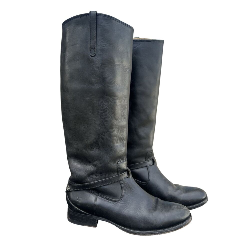FRYE Women's Lindsay Plate Tall Boots Size 8B Black Equestrian Riding Pull-On